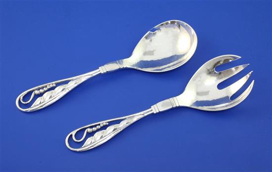 An early 1930s Georg Jensen sterling silver compote spoon and fork, design no.42, 2 oz.